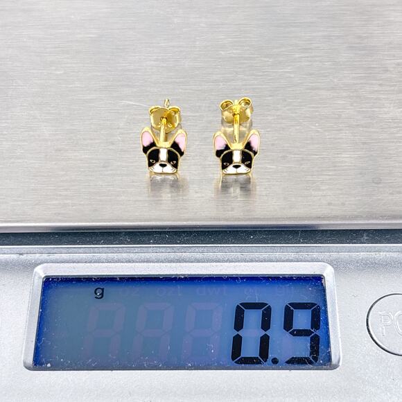 NIB Gold Cake Boston Terrier Gold-Tone Sterling Silver 925 Stud Earrings - Picture 10 of 10